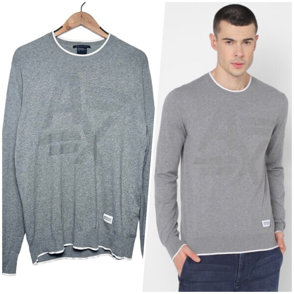 Armani Exchange | Men | Gray Cotton Cashmere Blend Embossed Sweater | Large